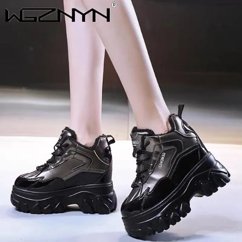 Woman Winter Lace Up Wedges Casual Shoes Women Silver Chunky Sneakers 11cm Platform Boots Tenis Walking Shoes Trainers Dad Shoes