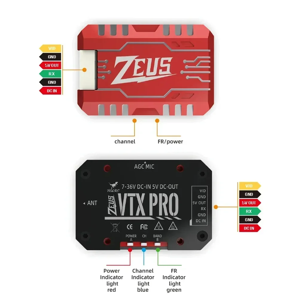 HGLRC Zeus VTX PRO 1.6W 5.8G Transmisja obrazu 40CH z mikrofonem PIT/25/400/800/1.6W Regulowany dla RC FPV Racing Drone