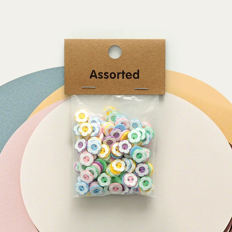 New Simple Color Two-eye Double-layer Plum Blossom Resin Buttons Diy Cartoon Flower Buttons Kindergarten Buttons