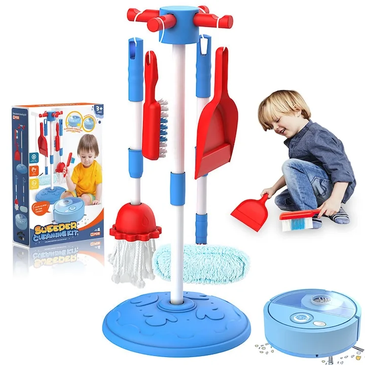 Ensemble de nettoyage pour enfants en bas âge, ensemble éducatif de jeu de simulation avec aspirateur pour enfants en bas âge, Robot de balayage de sol, balai, vadrouille, brosse, poêle à poussière