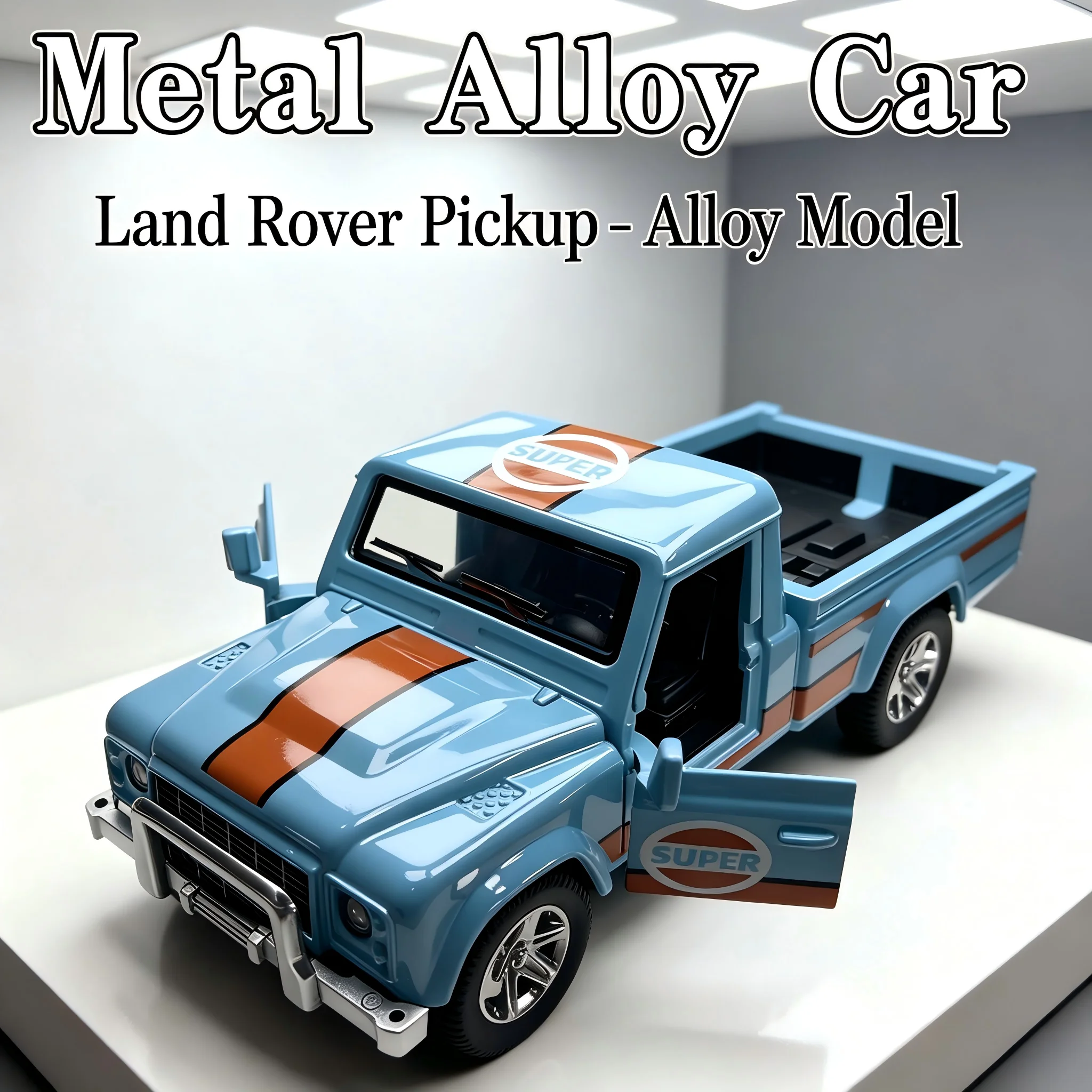 1/36 Scale vintage Pickup Die-Cast Model Car, Pull-Back Alloy Toy Car, Doors Can Open, Realistic Toy Car, Desk Collectible