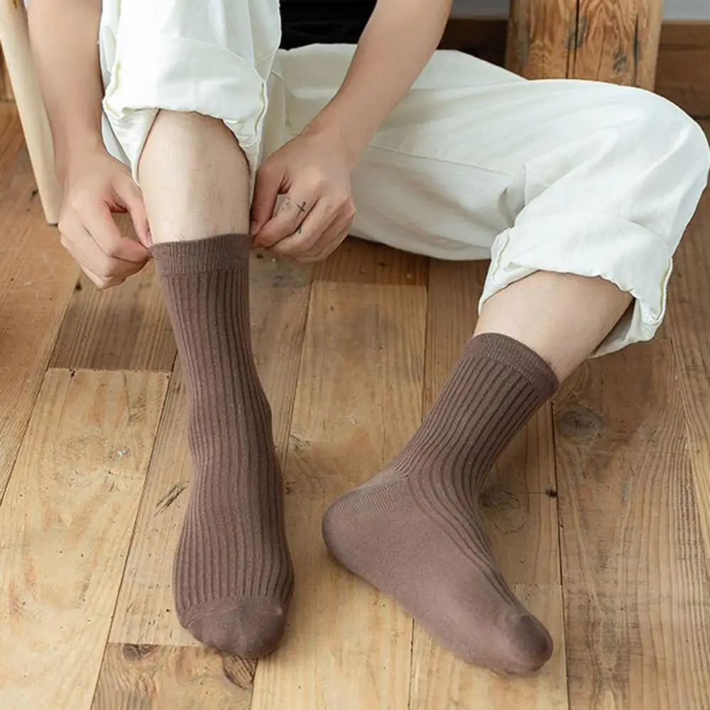 4 Seasons Basic Knitting Rib Male Breathable Solid Color Men Dress Socks Crew socks Men's Socks Cotton Socks