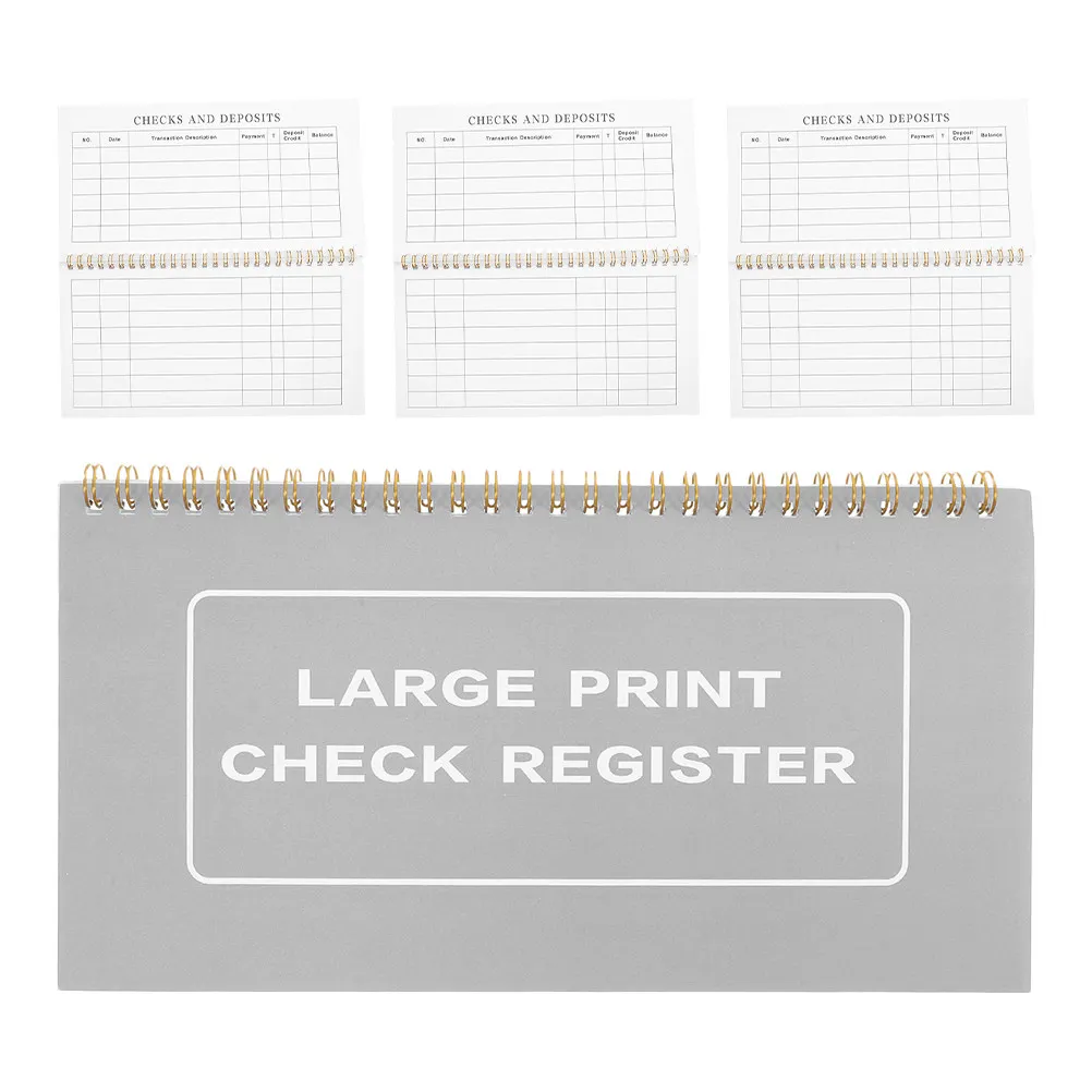 

4Pcs Large Print Checkbook Register Extra Spacing High Contrast Fonts Date Section for Low Vision Easy Read Portable Office Home