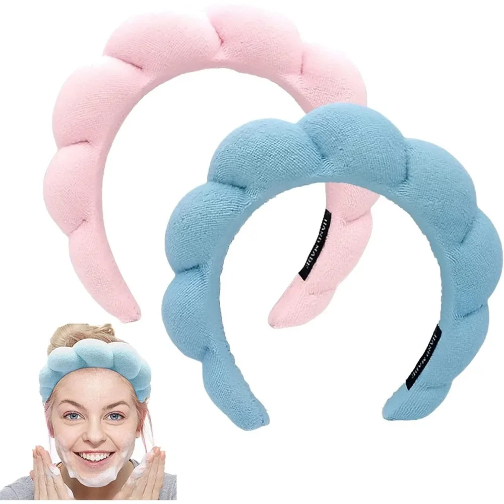 Spa Headband for Women Simple Design Sponge Bath Hairlace for Bathroom Puffy Makeup Spa Headbands for Women and Girls Shower