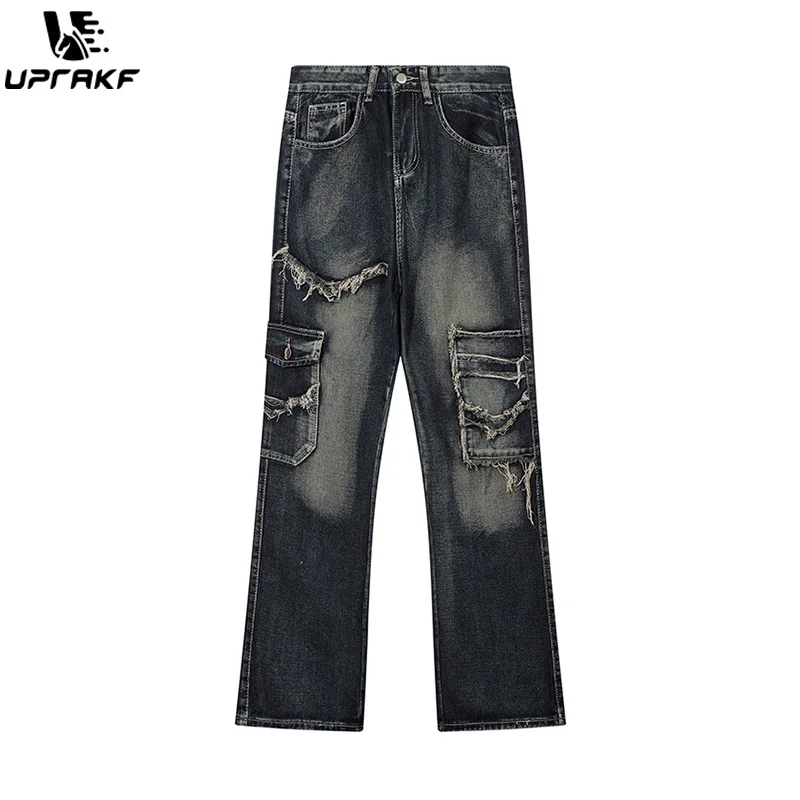 

UPRAKF Ripped Baggy Jeans Streetwear Casual High Waist Special Design Fashion Trousers Vintage Summer Multi Pocket