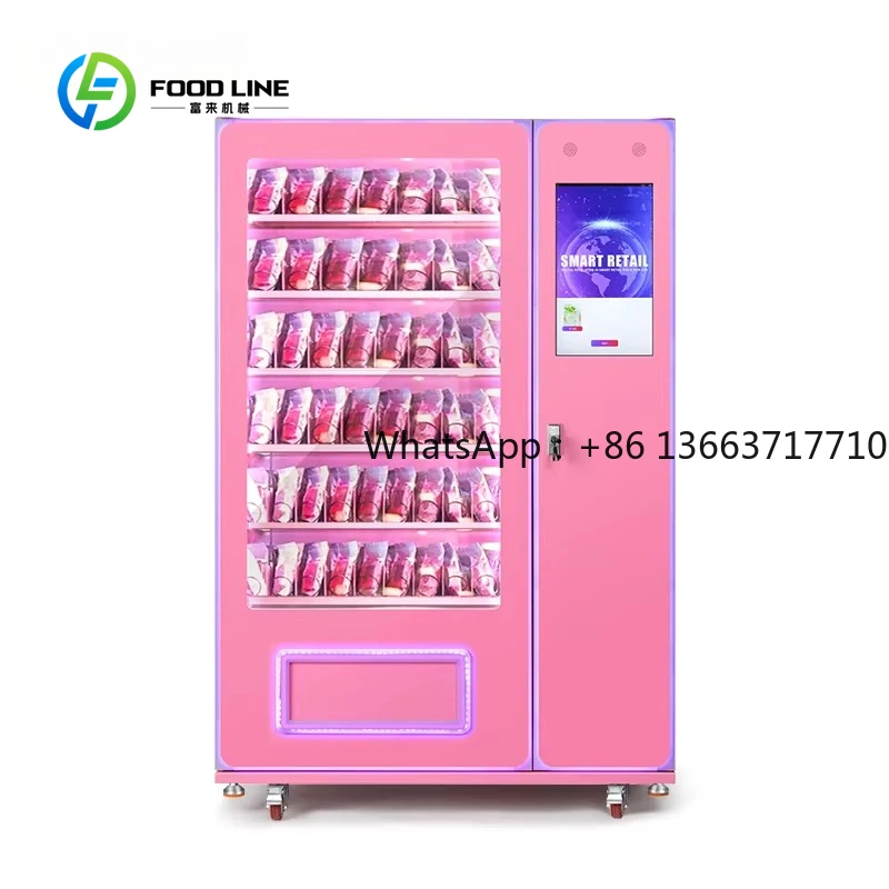 

Beauty Cosmetic Vending Machine Customized 21.5 Touch Screen Eyelash Wig SDK Function Stainless Steel Pink Shiny Customized Wrap