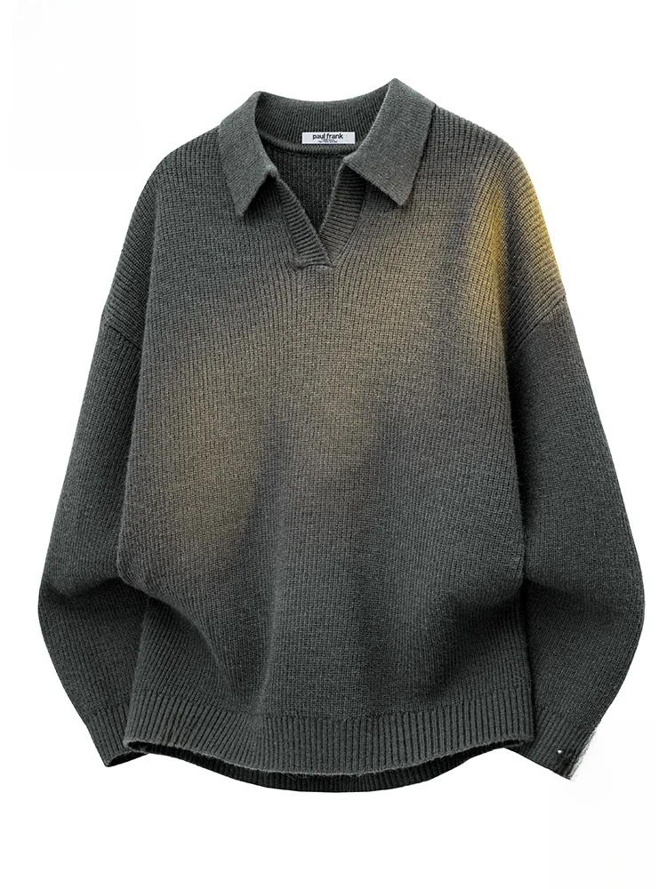 

PaulFrank M V-ne Knitted Sweater Pure Color Loose Casual Collar Monkey Patterned Autumn Faion Comfortable Soft Polyester