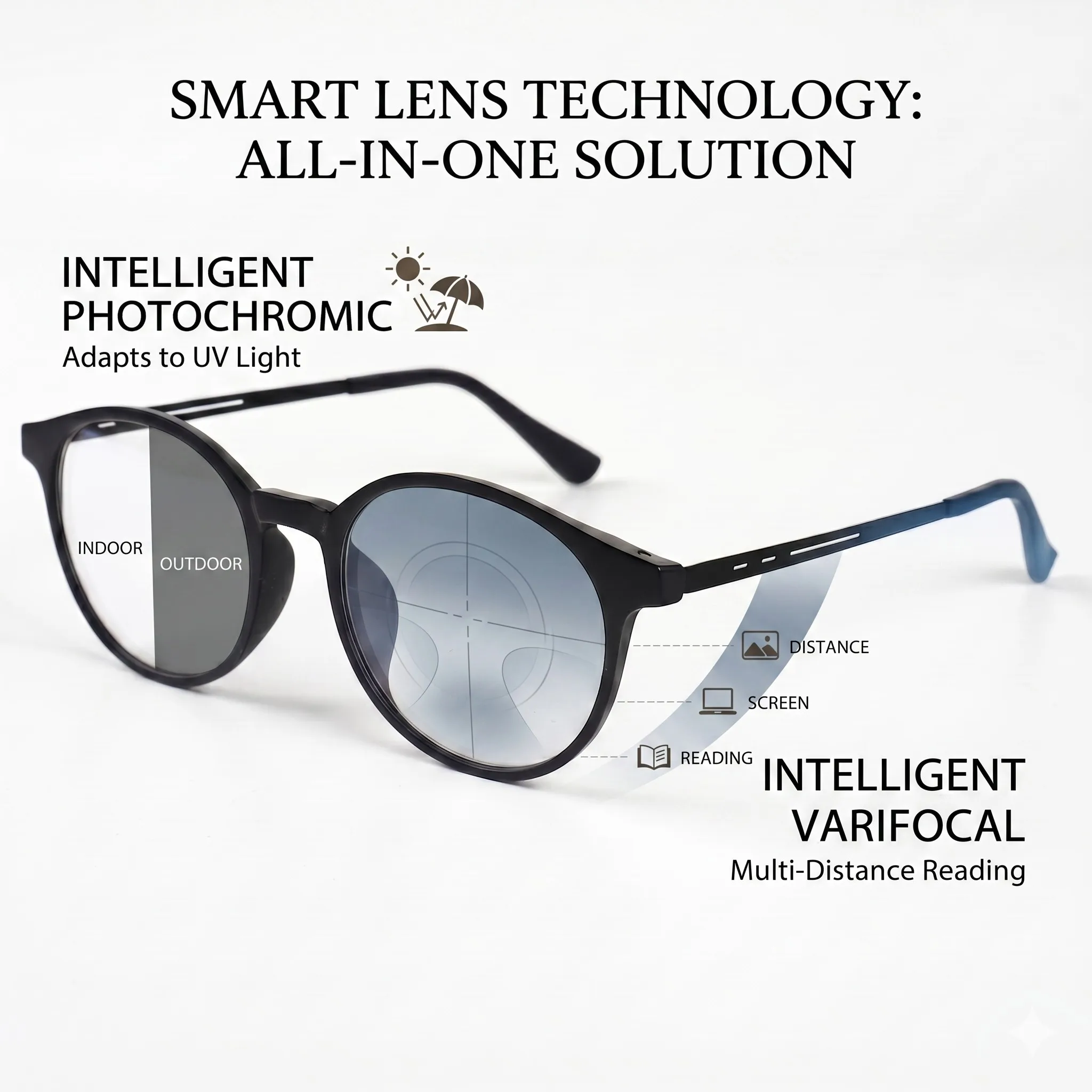 Progressive multifokale Lesebrille für Männer und Frauen, rundes Design, Titanlegierung, Luxusmarke, Designer, klare Gläser, angenehmes Tragen
