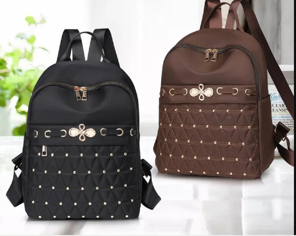 Hot Sale New Fashion Waterproof Nylon Backpacks Women Casual Large Capacity Travel Shoulder Bags School Bag Rivet Backpack