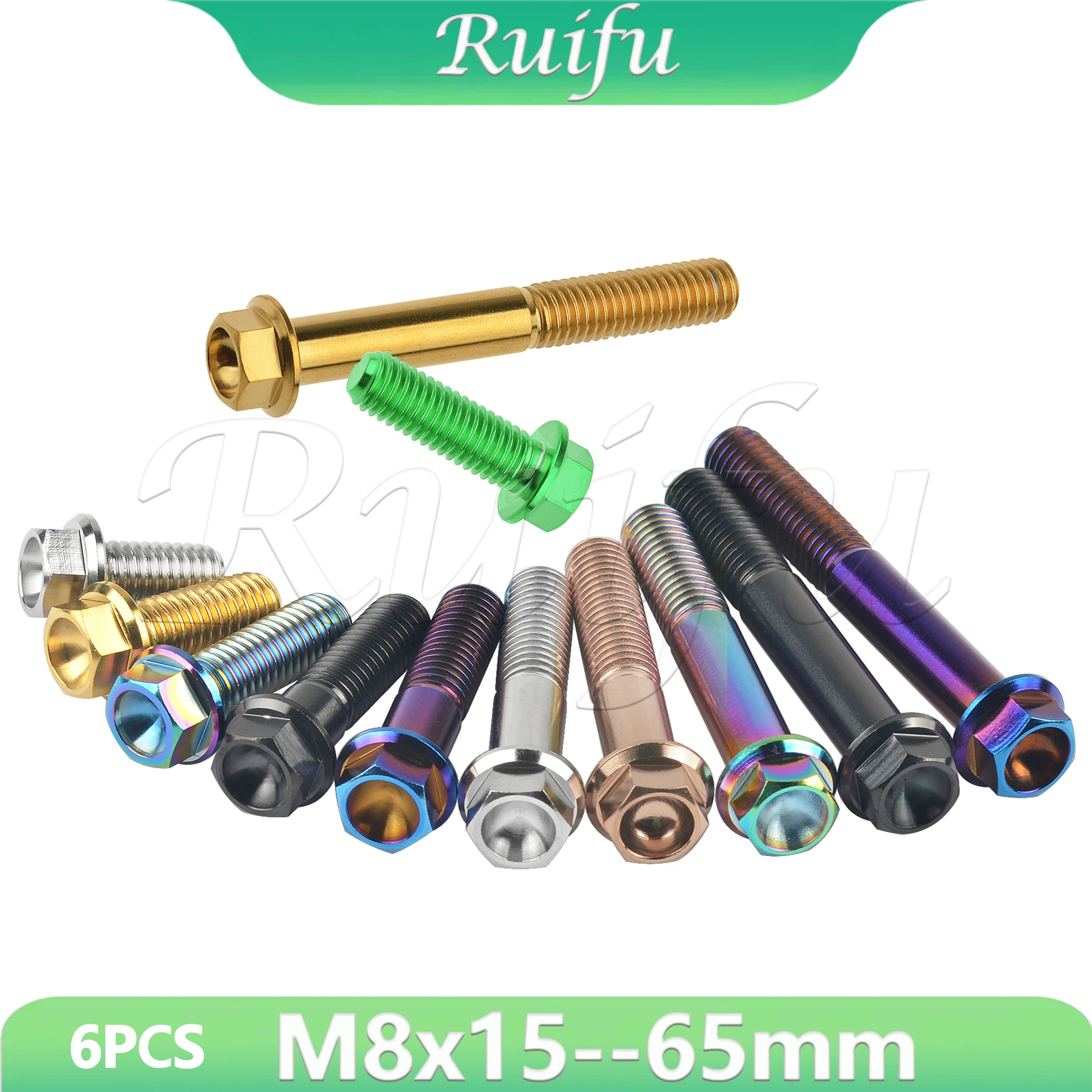 

Титановый болт Ruifu, 6 шт., фланцевый шестигранный болт с маленькой головкой, мотоциклетный болт M8 x 15 --- 65 мм, P1,25 мм