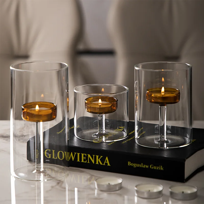 European Luxury Dining Table Candle Holder Candlelight Dinner Props Romantic Candle Holder Ornaments Nordic Small Romantic Glass