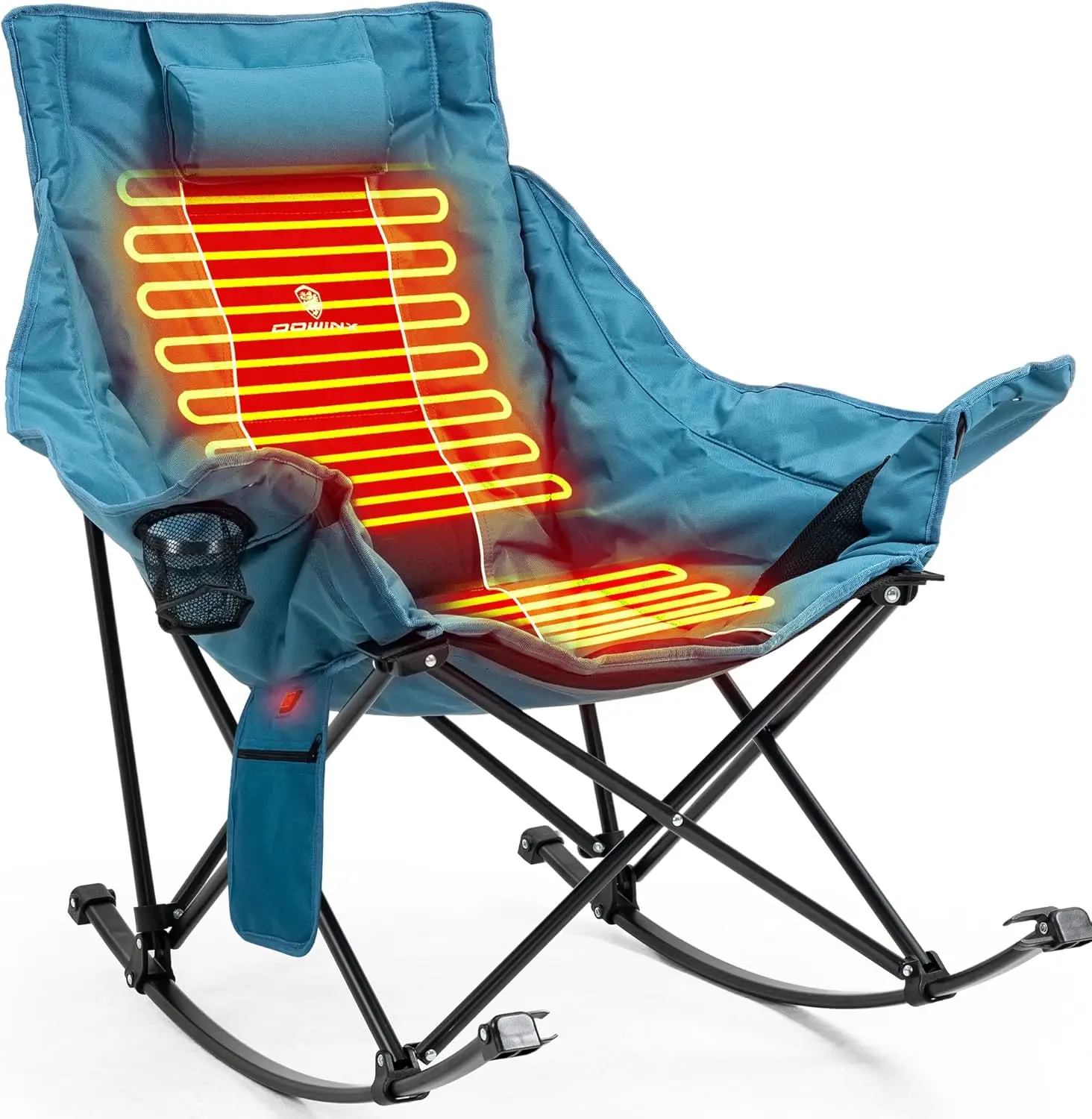 Oversized Heated Rocking Camping Chair, Fully Padded Heat Patio Chair with Side Pocket and Carry Bag, High Back Portable Lawn Re