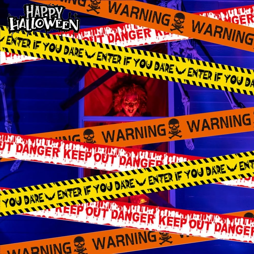 

Halloween Caution Fright Tape Hazard Warning Barrier Creepy Crime Scene Decor Outdoor Spooky Party Decoration Haunted Walkway