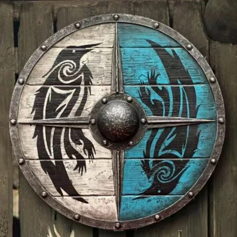 New and Popular 30CM Wooden Shield Interior Decoration Wooden Shield Popular War Pattern Viking Shield