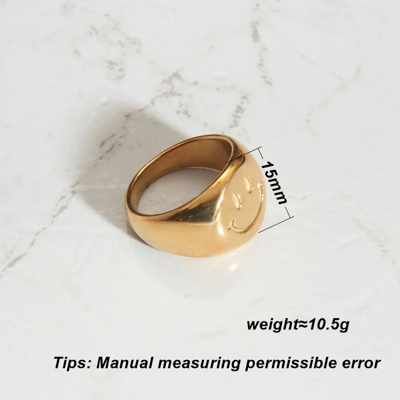 Sommar 2026 Trend Large 18kgp Gold Plated Size 6 7 8 Female Ring Smiley Smile Prices in Euros Wholesale