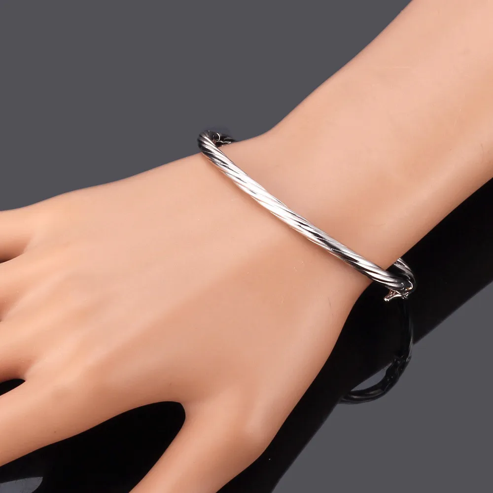 Twisted Wire Cable Bangle Bracelet for Women Cuff Minimalist Daily Jewelry