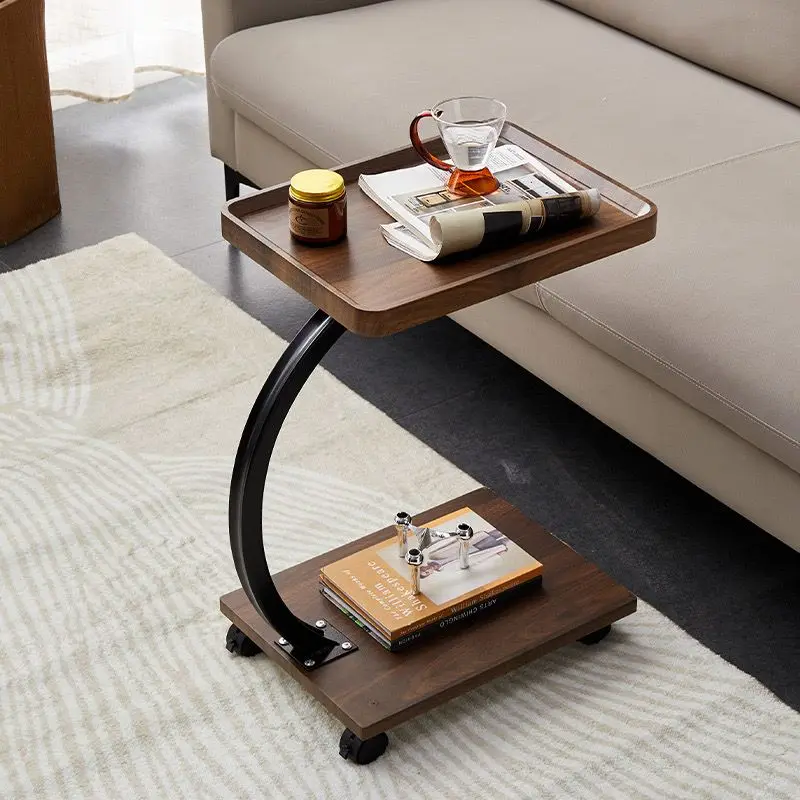 

Living room modern household mobile small round table balcony side table movable with wheels