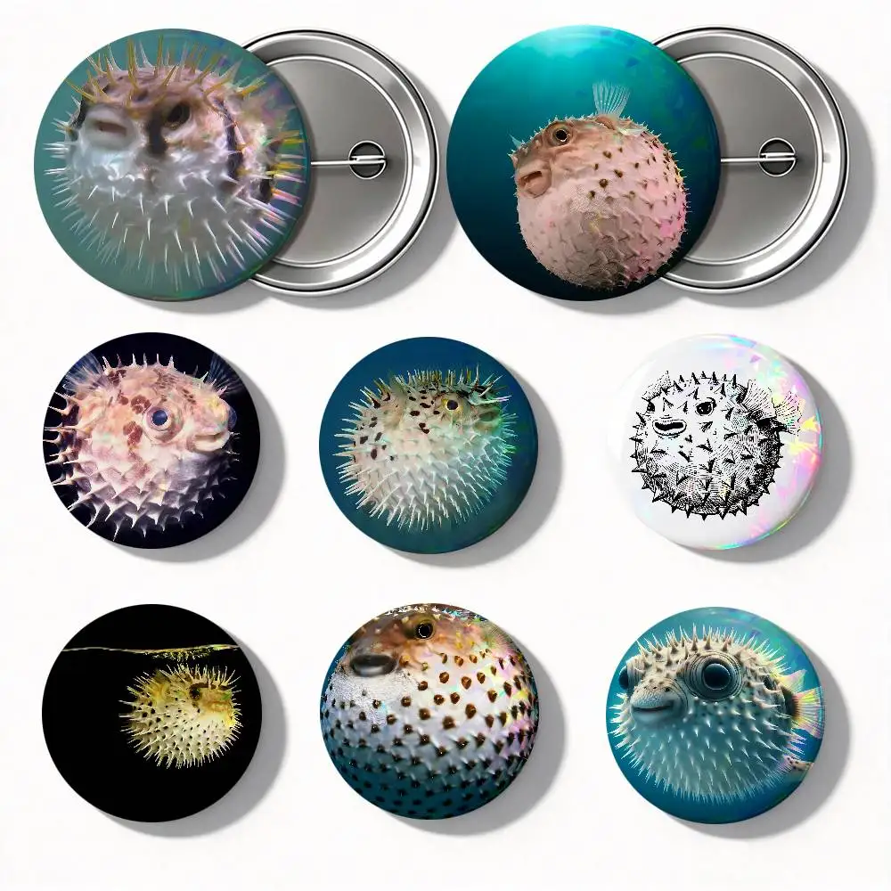 Porcupine Puffer Fish Round Badge Lapel Pin Backpack Clothing Jewelry Accessories Gift Brooch