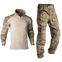 Uniforme Airsoft al aire libre, ropa de Paintball para hombres, camisas de combate táctico, pantalones Cargo de camuflaje + rodilleras, trajes, ropa de caza