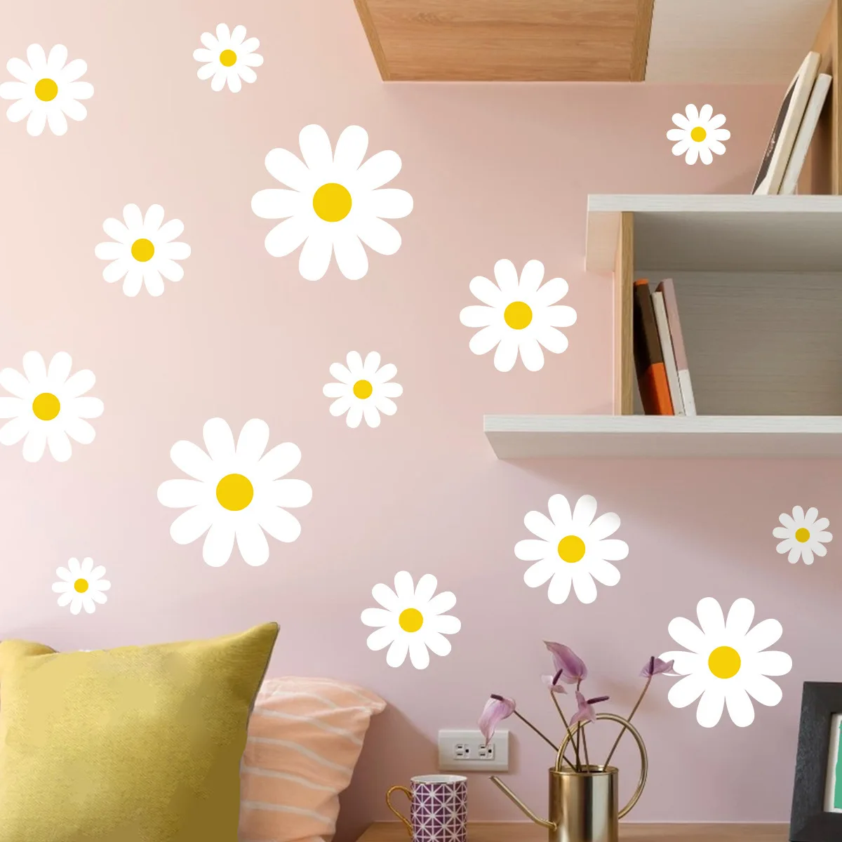 Creative Daisy Flower Wall Sticker Fresh Small Floral Decals Self-adhesive Removable PVC Vinyl Murals Living Room Bedroom Poster