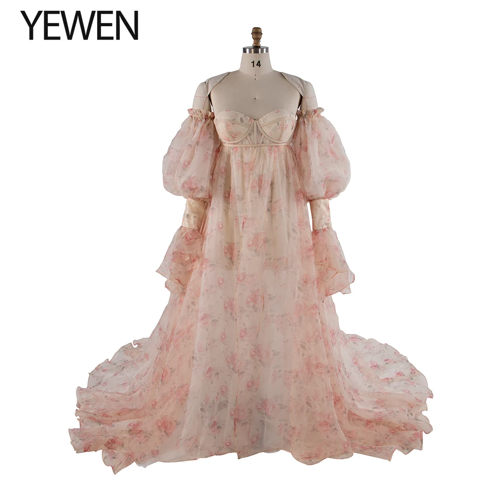 Floral Organza Dress for Pregnant Women for Photo Shoot Baby Shower Dress with Train Pregnant Dress for Photoshoot YW230305