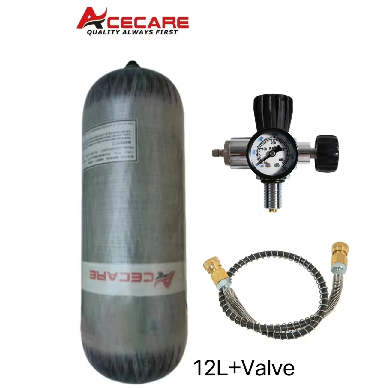 ACECARE 12L 300Bar 4500Psi Koolstofvezel Cilinder HPA Tank Duiken Fles Vulstation Klep Opladen Regulator Klep M18 * 1.5