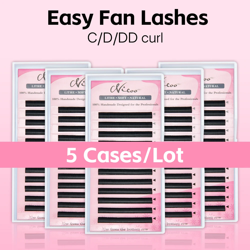 

5 Cases/Lot Easy Fan Volume Lashes Eyelash Extension Cluster Lashes Premade Volume Fans Natural Easy Fan Blooming Lash Extension