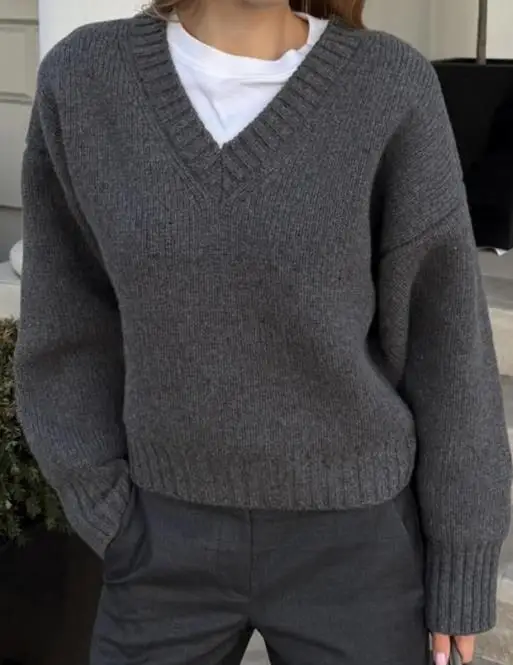 الخريف بلون الخامس الرقبة بسيطة فضفاضة محبوك سترة للنساء، عارضة ومريحة فضفاضة طويلة الأكمام محبوك سترة