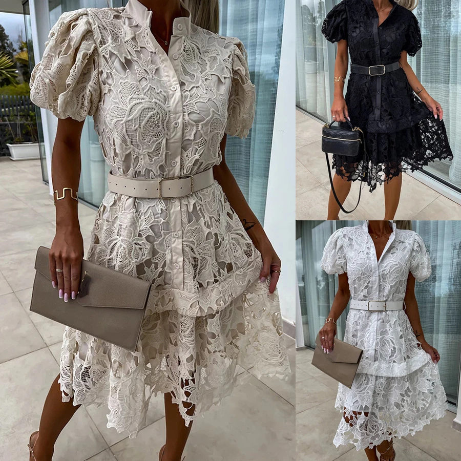 

Women Wedding Dresses 2024 Summer New Lace Dress Holiday Belt White Dress Women Birthday Dress