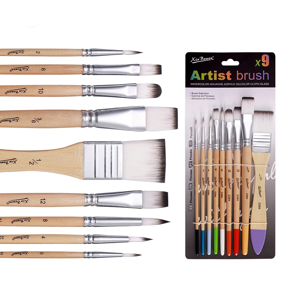 

Artist Nylon Brush Set Wood Handle Professional Wall Painting Watercolor Oil Acrylic Paint Board Brush Tools Art Supplies