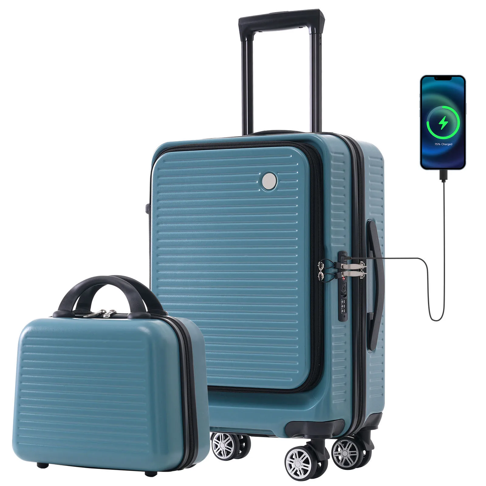 Carry-on Luggage 20 Inch Front Open Luggage Lightweight Suitcase with Front Pocket and USB Port 1 Portable Carrying Case