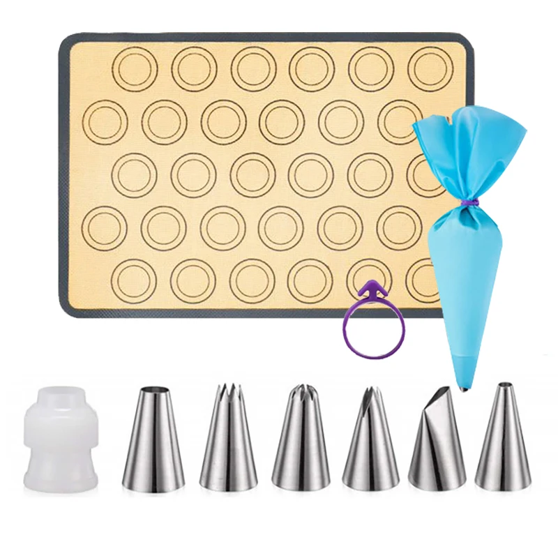 Silicone Macaron Baking mat With 6 Pastry Nozzles, Piping Bags with Bag Tie  Cake Decorating Tool