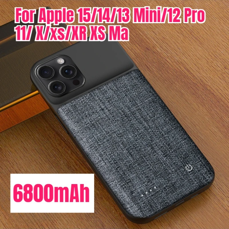 

Чехол для зарядного устройства 6800 мАч для Apple 15/14/13 Mini/12 Pro, аккумулятор с задним зажимом для iPhone 11/X/xs/XR XS Max, беспроводной внешний аккумулятор