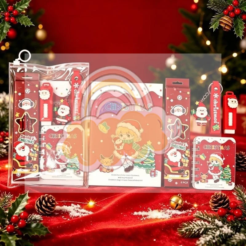 5Pcs Creative Stationery Set Christmas Festival Series With Pencils Notebooks Eraser Keychain For Student Gifts Prizes