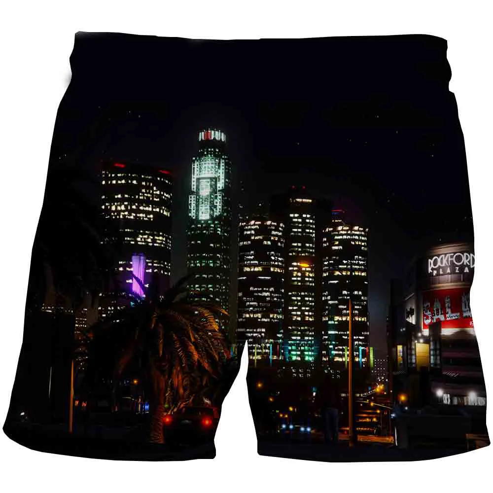 3D Casual Shorts GTA 5 Grand Theft Auto Game Print Summer Shorts Male Streetwear Punk Rock Rap Short Trousers Custom Plus Size