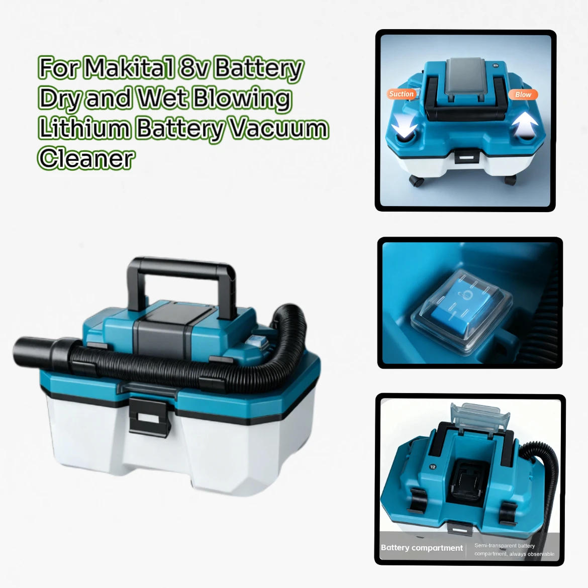 For Makita 18V Battery Dry and Wet Blown Lithium Battery Vacuum Cleaner 180w Portable Cordless Dust Collector with Filter