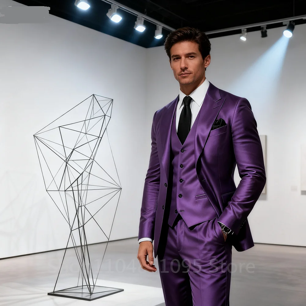 

3 Piece Men's Wedding Suits Formal Groom Tuxedo Prom Party Male Fashion Clothing Set with Peak Lapel Jacket Pants Vest