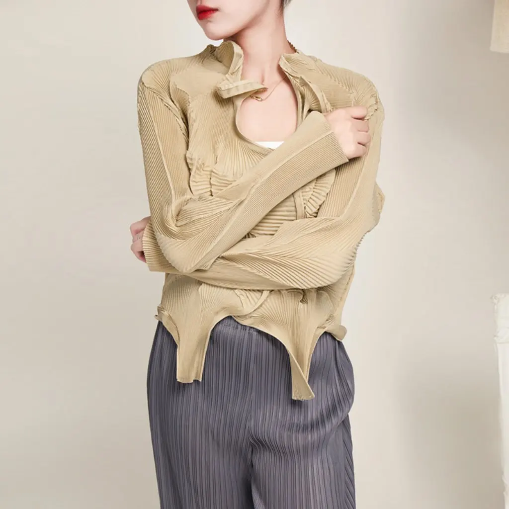 

Женское короткое плиссированное пальто Flower Bud Series Miyake Twisted Design, нерегулярный нишевый кардиган, топ