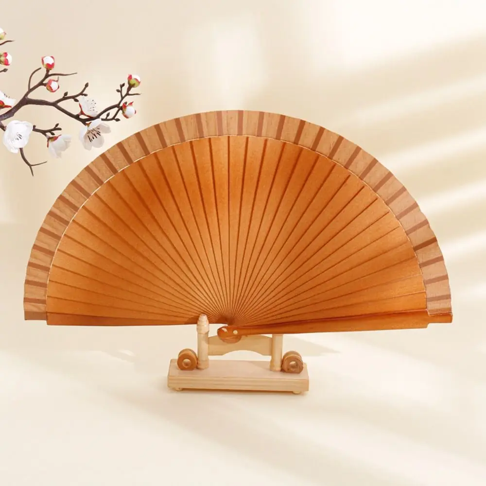 Folding Fan Classical Simple Spanish Solid Color Pure Wood Handmade Art Craft Decorative Prop Home Indoor Party Wall Ornament