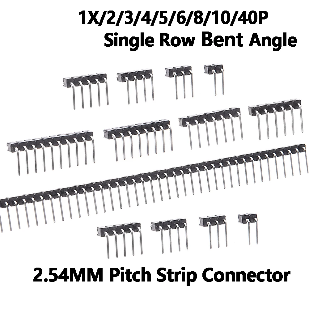 10PCS 1X/2/3/4/5/6 Single Row Right Angle MALE PIN HEADER 2.54MM PITCH Strip Connector Socket 3p/4p/6p/8p/20p 8/10/40p