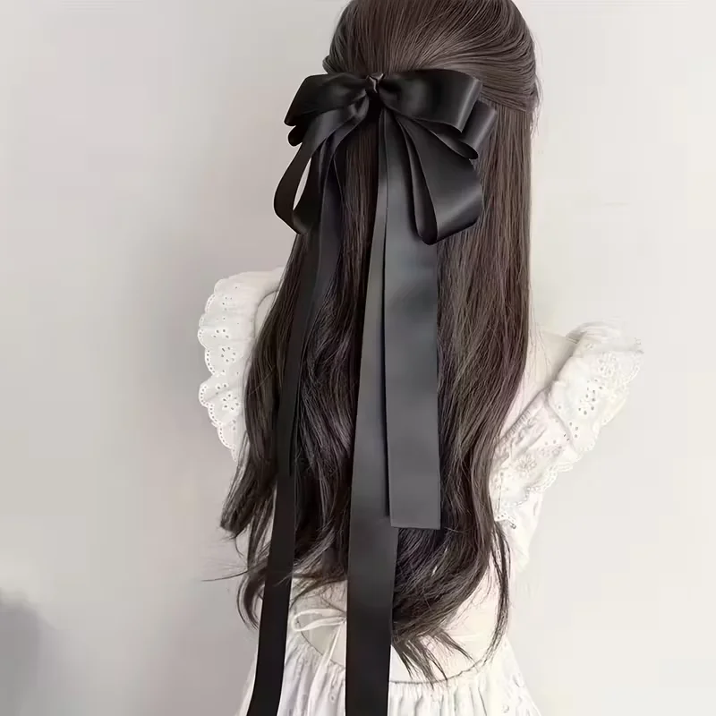 

For Everyday & Formal Events, Parties, Weddings - 1pc Women's French Elegant Large Bow Hair Clip - Elegant Long Ribbon Headband