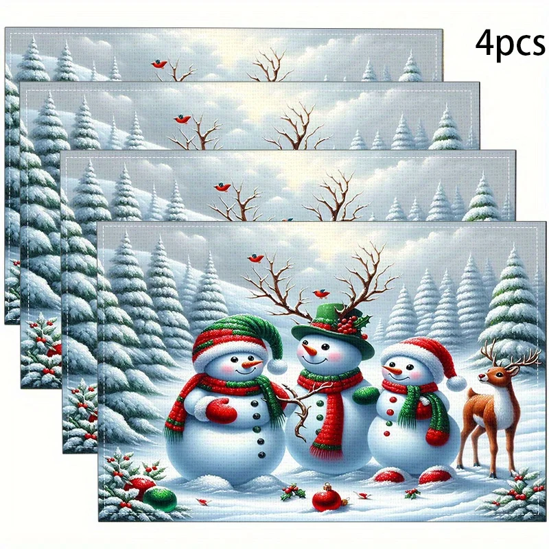 4 Stück, neue Tischläufer, fortschrittliche Isoliermatte, westliche Essensmatte, Weihnachtsthemenmuster, Leinen-Tischset