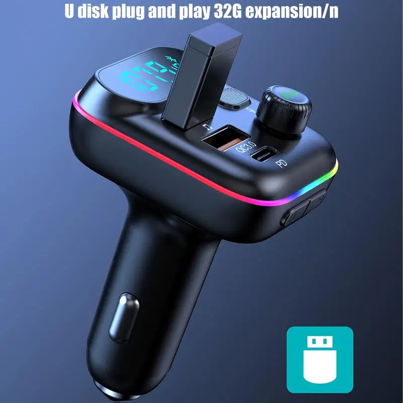 調整可能なLEDアンビエントライト付きカーチャージャーアダプター、車両急速充電、自動充電アダプター、mp3プレーヤー、fm