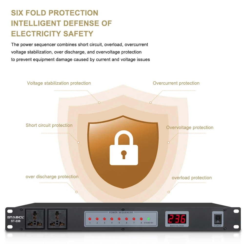 Profesjonalny sekwencer zasilania ST-338 ze wskaźnikiem kanału wyłącznik zasilania 1-8 wskaźnik napięcia do wielofunkcyjnej konferencji