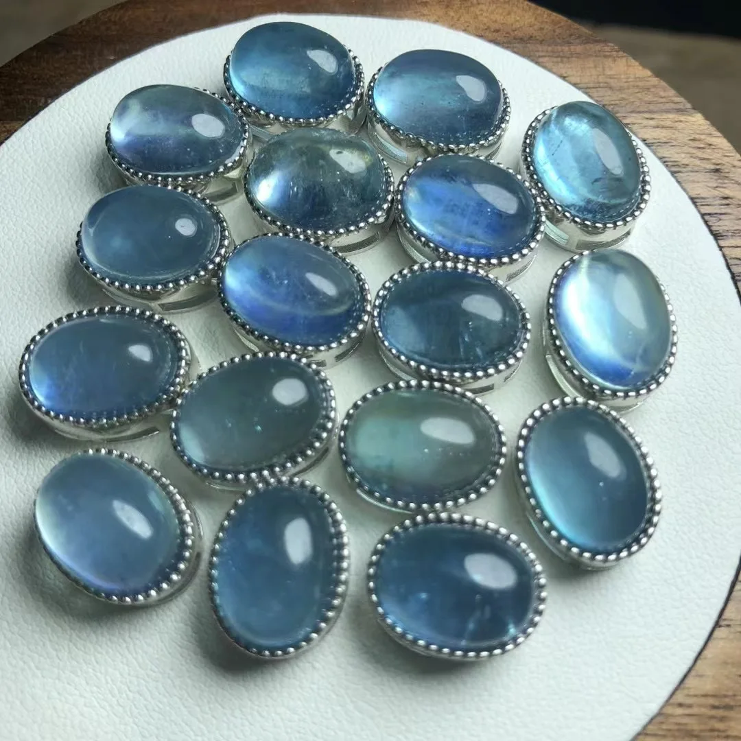 

1 шт. Fengbaowu Натуральный Камень Аквамарин Овальный Кабошон бусины 925 Стерлинговое Серебро DIY для браслета Подвески DIY Аксессуары