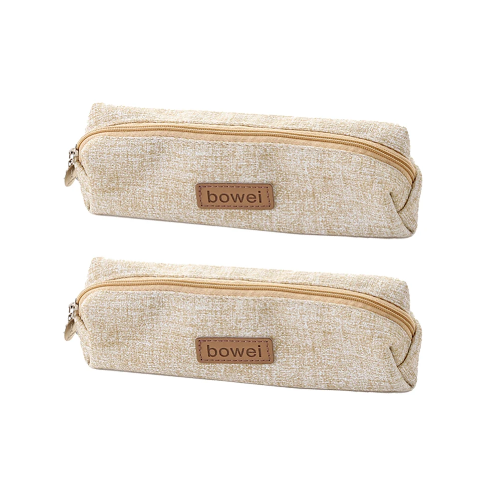 2Pcs Simple and Fashion Pencil Bag Pencil Case Pattern Pen Bags Creative Stationery Students Size (Beige)