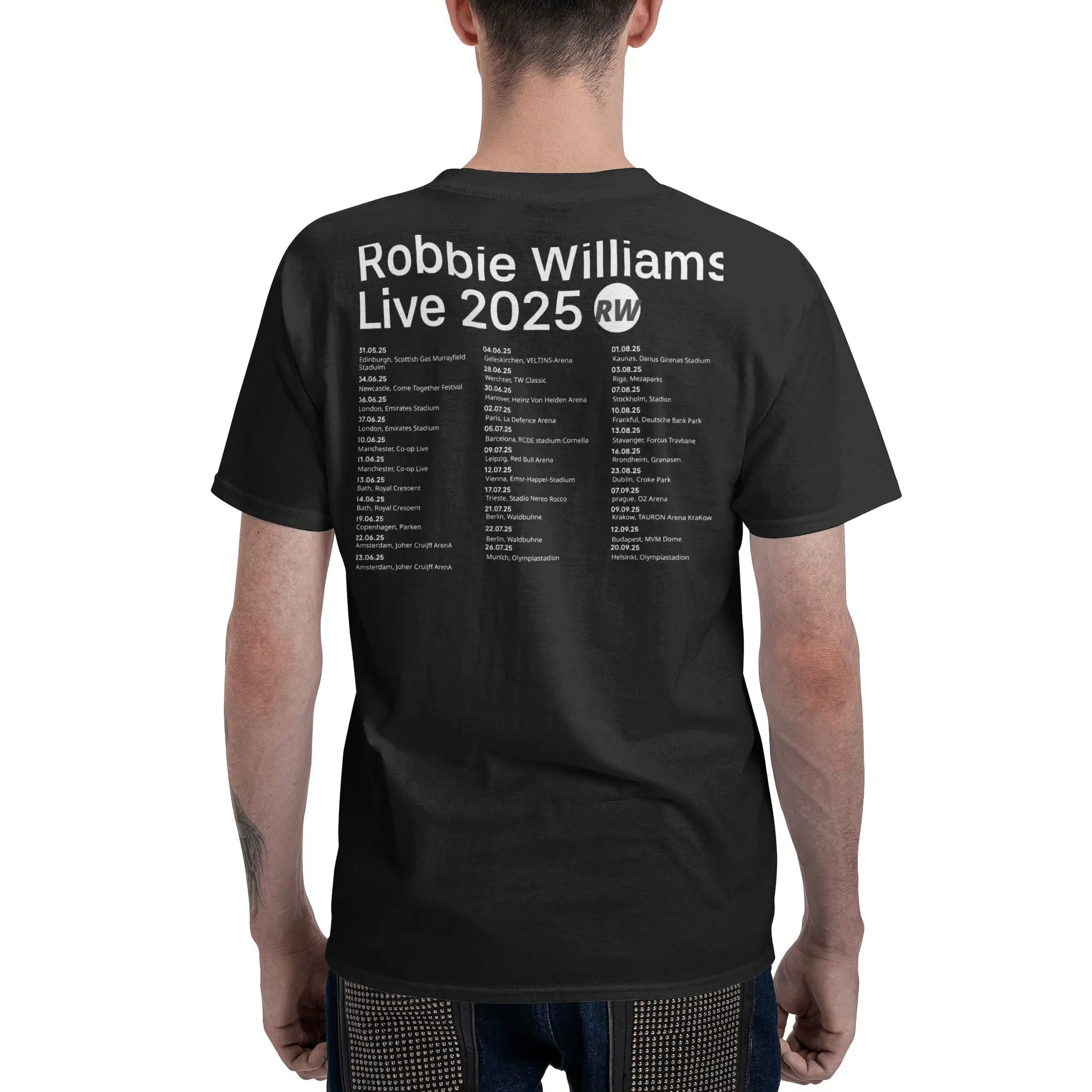 Футболка Robbie Williams 2025 UK Tour, мужская футболка из чистого хлопка в стиле ретро Y2K, летняя футболка в стиле хиппи с круглым вырезом, свободная одежда больших размеров