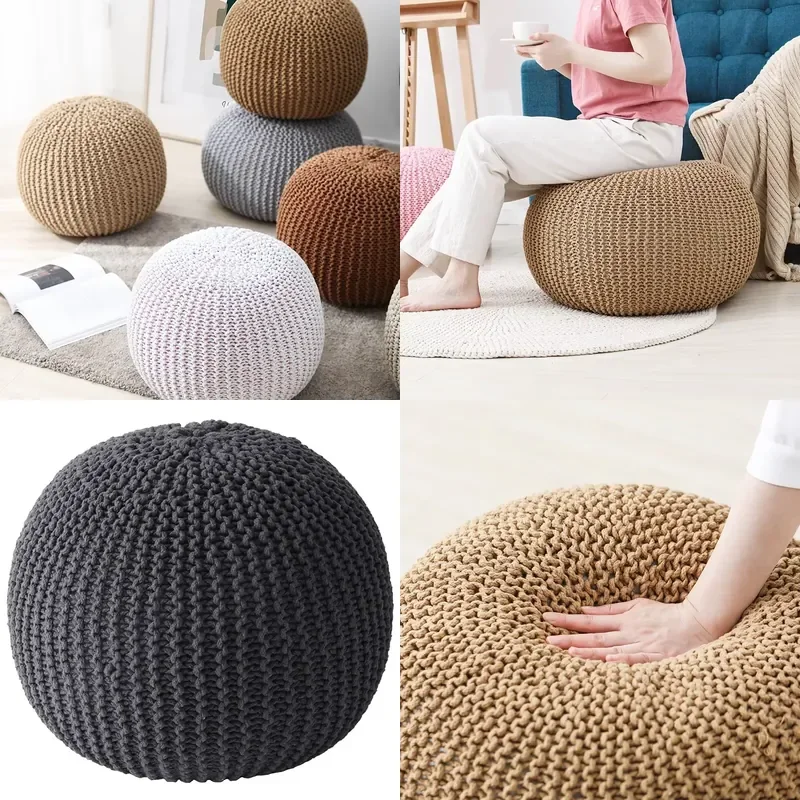 Nordic Style Round Living Room Stool Simple Hand Woven Tatami Cushion Luxury Footstool and Shoe Changing Stool