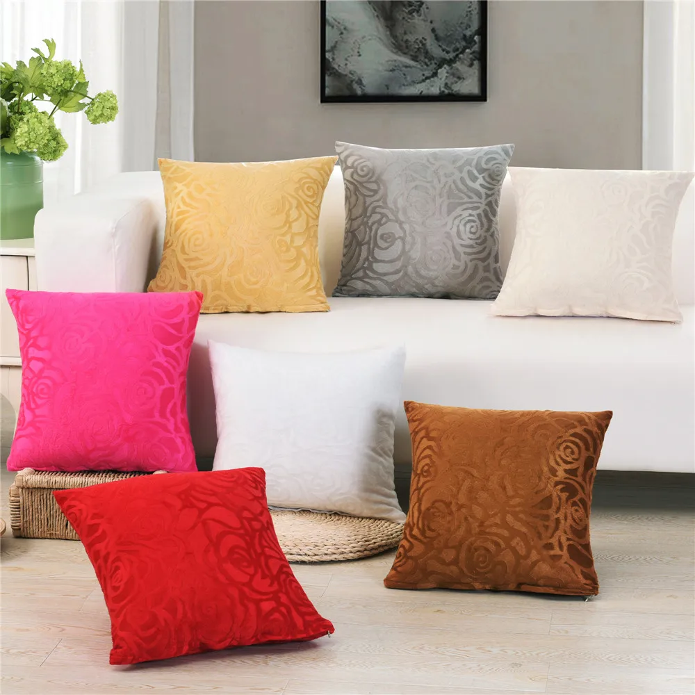 

43x43cm Plush Soft Rose Flower Cushion Cover Throw Pillow Case Home Living Room Bedroom Sofa Decoration