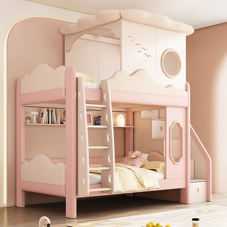 *Princess Castle Shaped Wood Tree Hole Bunk Bed for Children Siblings Apartment & School Use Customizable